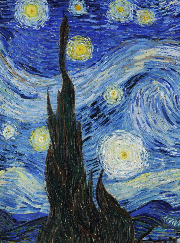 cypress tree in the starry night by van gogh
